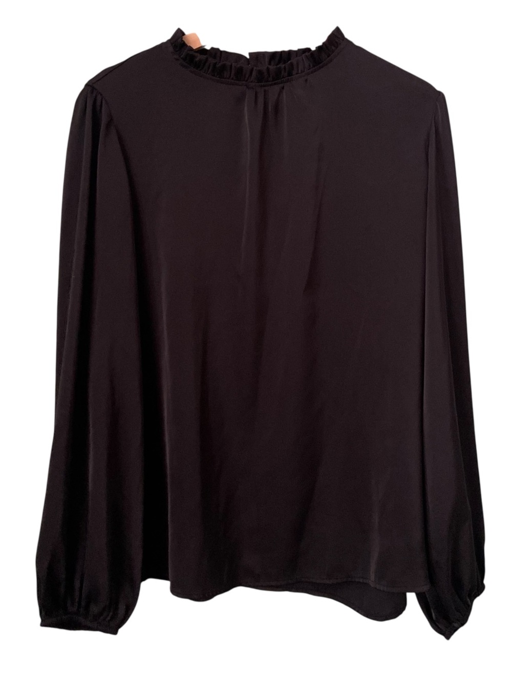 Black Ruffle Neck Long Sleeve Blouse in Size Large